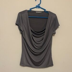 Elegant Gray Women's Drape collar Top cowl neck minimalist quiet luxury Size S